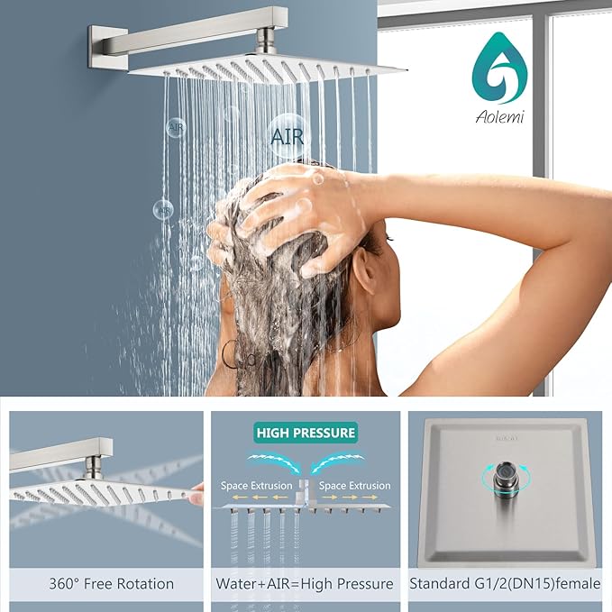 Aolemi Shower System with Rainfall Shower Head and Handheld Wall Mount,High Pressure Shower Faucet Set Fixture Combo with 2 in 1 Handheld Spray Rough-in Valve,10 Inch Shower Head Brushed Nickel