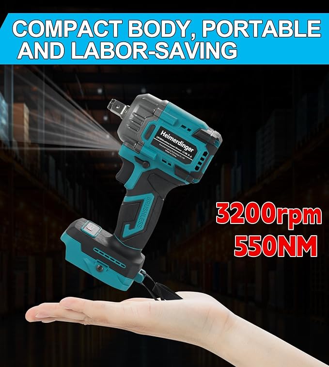 1/2 Inch Cordless Impact Wrench Compatible with Makita 18V Battery-550N.m(406Ft-lbs) Brushless High Torque Impact Gun,3200RPM Driver for Car Tires Truck