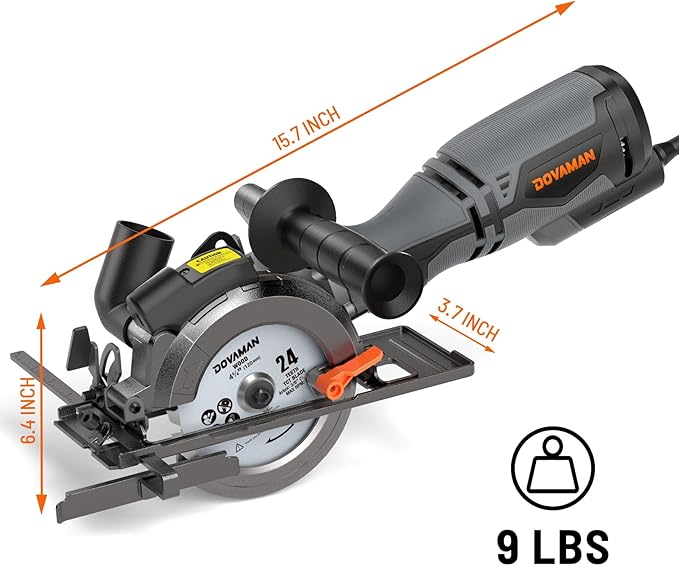 Circular Saw, 5.8A 4-1/2" Circular Saw w/Laser, Metal Auxiliary Handle, 6 Blades (4½", 4¾"), Cutting Depth 1-11/16" (90°), 1-3/8" (45°), Ideal for Wood, Soft Metal, Plastic, Tile - MCS01A