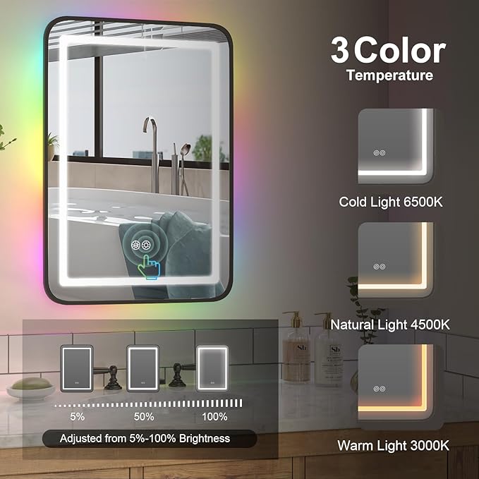 Metal Recessed Medicine Cabinets for Bathroom Medicine Cabinet with Mirror,RGB LED Medicine Cabinet with Lights,Lighted Medicine Cabinets Wall Mounted,Bathroom Mirror with Storage 16 x 24