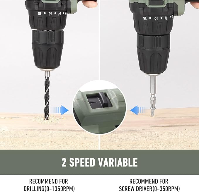 KREBS 12V Cordless Drill Set with 1.5Ah Battery & Fast Charger, 3/8-Inch Keyless Chuck 245 In-lbs 2 Variable Speed 18+1 Torque Setting with LED Electric Drill