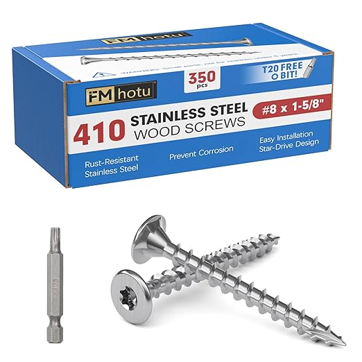 #8 × 1-5/8" 410 Stainless Steel Deck Screws, 350Pcs Wood Screws T20 Star Bit