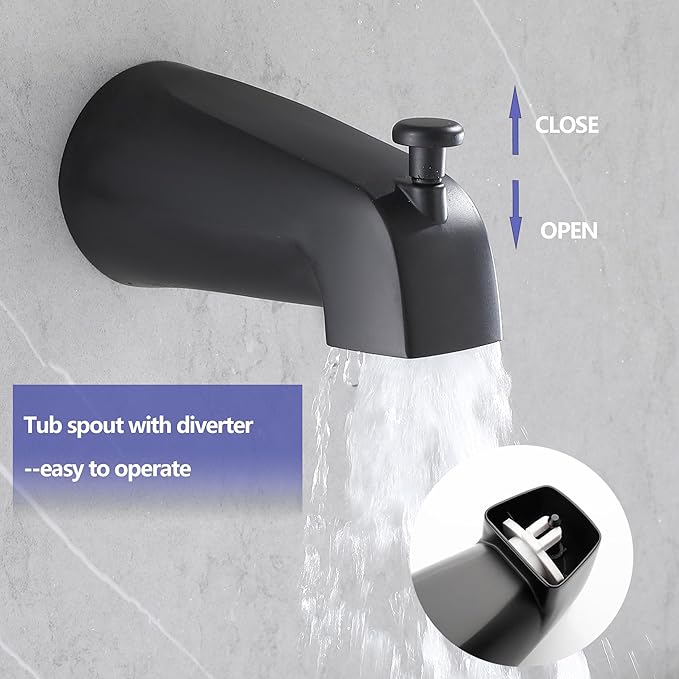 2 Handle Shower Faucet with Tub Spout Bathtub Shower Faucet Set, Tub and Shower Trim Kit Matte Black Wall Mounted