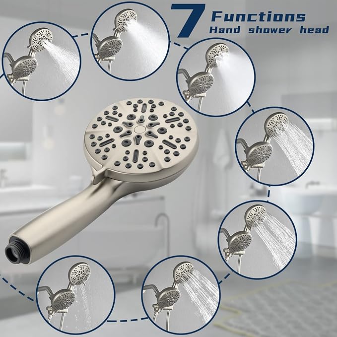 Dual Shower Faucet Set with Valve High Pressure Dual 2 in 1 Shower Combo Set Shower System with Handheld Showerhead 3-way Water Diverter Shower Trim Kit Brushed Nickel