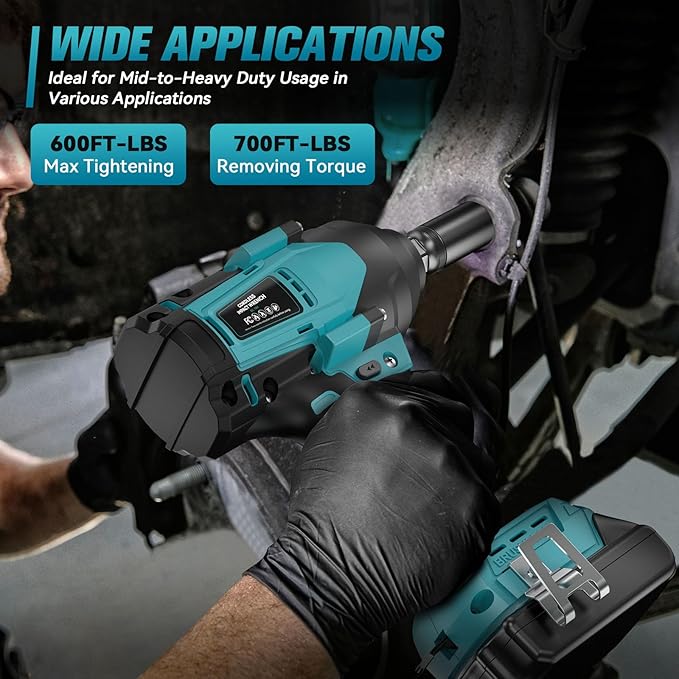 Cordless Impact Wrench 1/2 inch for Makita Battery, 600FT-LBS (810N.m) Brushless Electric Impact Gun Includes LED Work Light, 2100RPM High Torque Impact Driver Wrench, Bare Tool Only
