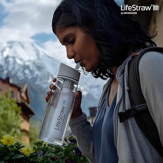 LifeStraw Go Water Filter Bottle with 2-Stage Integrated Filter Straw for Hiking, Backpacking, and Travel, Clear