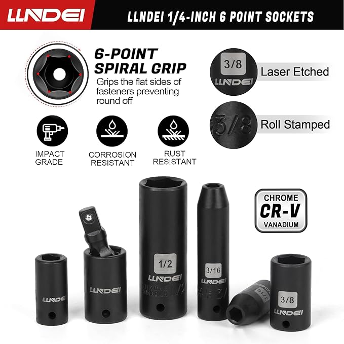 LLNDEI 1/4" Drive Socket Set & Nut Driver Set 38PCS,1/4-Inch Sockets Deep&Shallow SAE 5/32" to 9/16"? with Ratchet, Hex Shank 6" Long Nut Drivers(1/4" to 9/16") for Drill Bits(PH1 PH2)