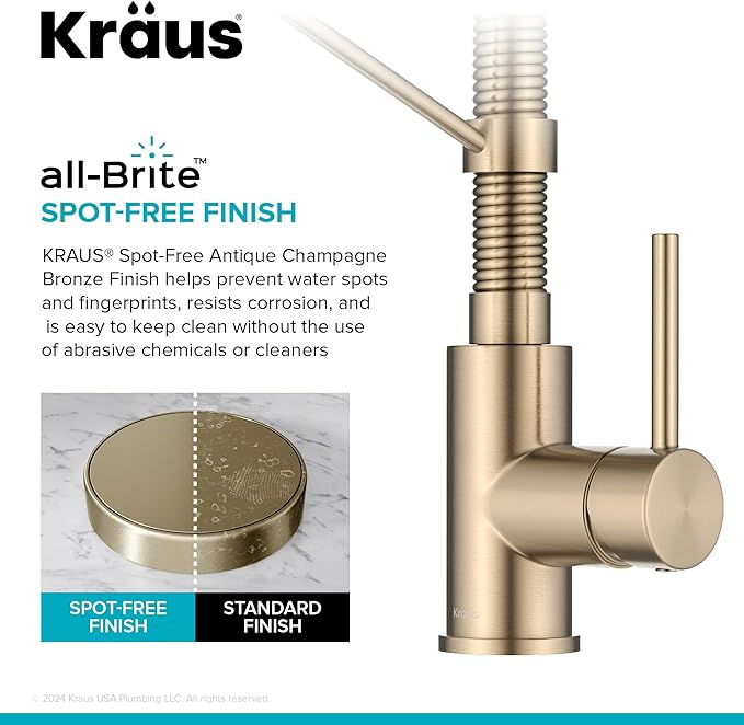 KRAUS Bolden Commercial Style 2-Function Single Handle Pull Down Kitchen Faucet in Spot-Free Antique Champagne Bronze, KPF-1610SFACB