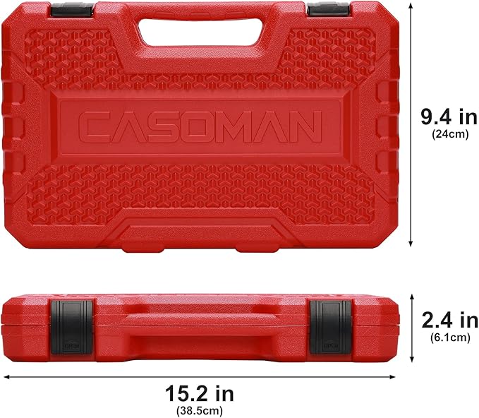 CASOMAN 3/8" Drive Impact Socket Set, 49 Piece Standard SAE and Metric Sizes (5/16-Inch to 3/4-Inch and 8-22 mm), 6 Point, Cr-V Steel Socket Set