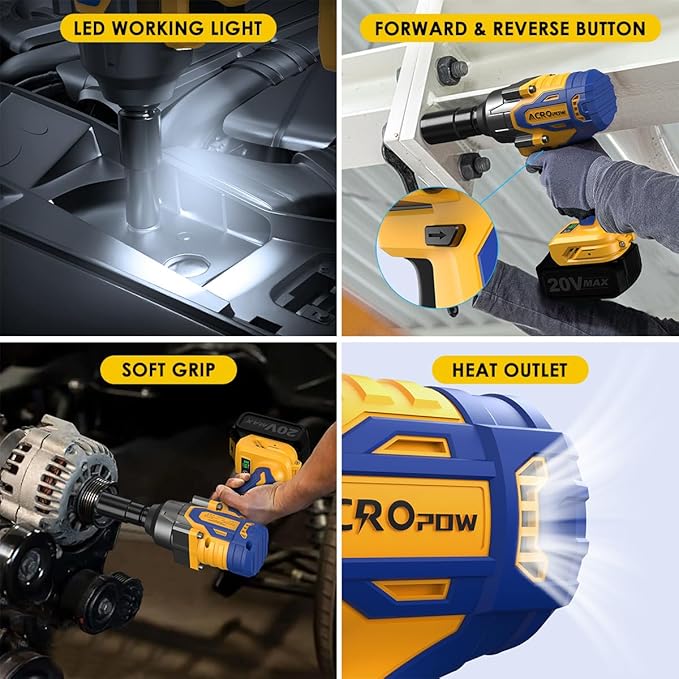 Cordless Impact Wrench Compatible with DEWALT 20V MAX Battery, 1/2 Inch Brushless High Torque Power Impact Gun 665 Ft-lbs(900 N.m) with 3-Mode Speed, LED Light (Bare Tool Only)