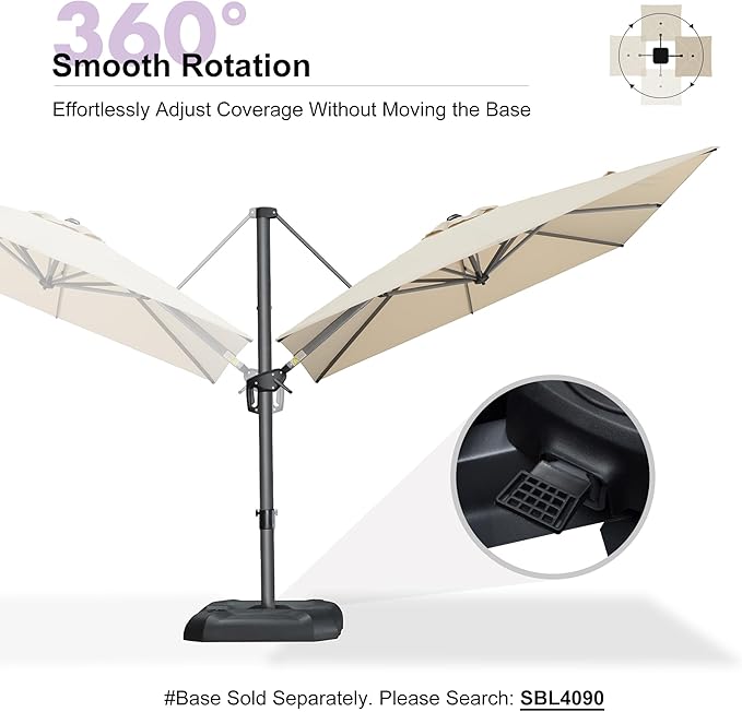 PURPLE LEAF 8 Feet Patio Umbrella Outdoor Cantilever Square Umbrella Aluminum Offset Umbrella with 360-degree Rotation for Garden Deck Pool Patio, Beige