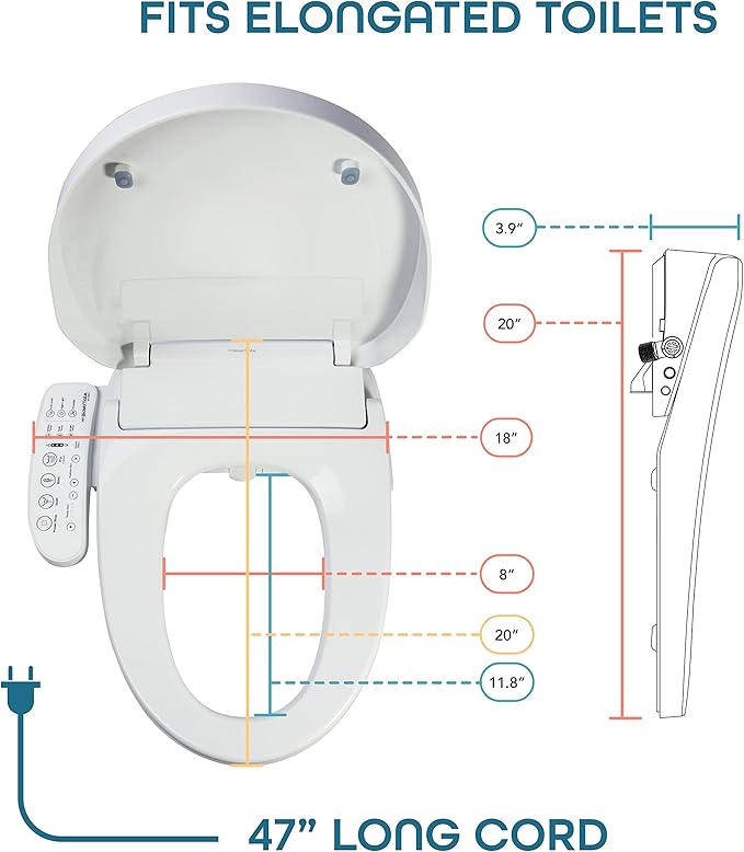 BidetMate 3000 Series Electric Heated Bidet Smart Toilet Seat with Unlimited Heated Water, Side Control Panel, and Adjustable Warm Air Dryer - Self-Cleaning - Fits Elongated Toilets