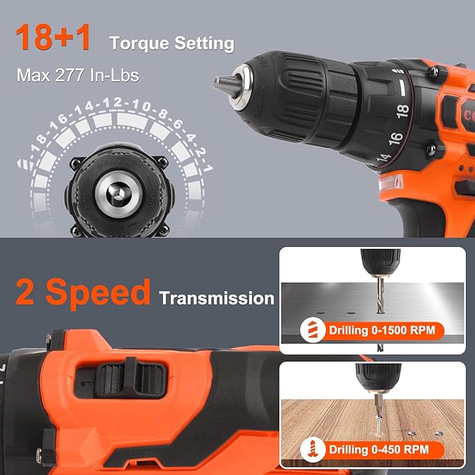 COMOWARE Home Tool Kit with 12V Cordless Power Drill, 169PCS Household Tool Set, Orange Storage Bag for DIY Home Repair & Maintenance
