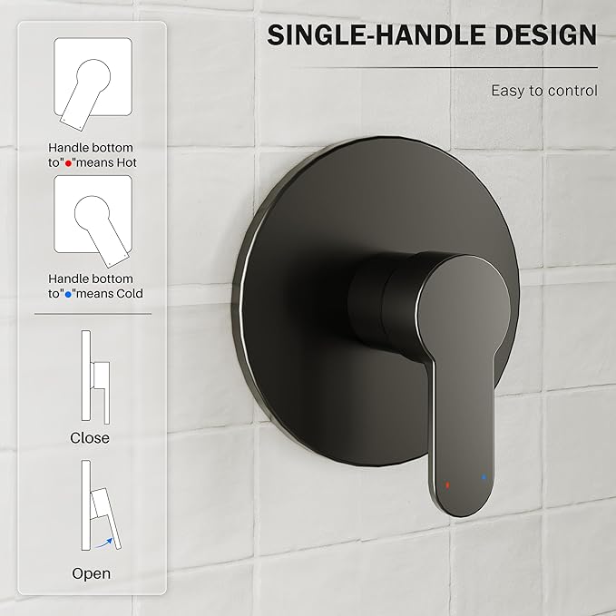 Tub Shower Faucet, Matte Black Shower Faucet Set with 6-Inch Rainfall Shower Head and Tub Spout, Shower Tub Faucet Set Complete (Included Shower Valve), Tub Shower Trim Kit, Matte Black