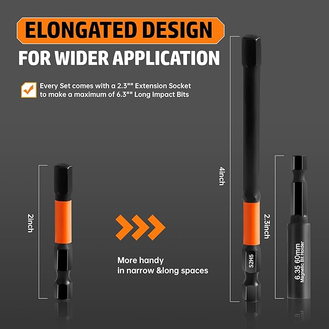 Allen Wrench Drill Bit Set for Impact Drivers - 20 Piece 4" Long Hex Bits (Metric & SAE) with 1/4" Hex Shank, S2 Steel and Magnetism, Heavy-Duty CNC Machined Tips, Extension Socket and Storage Box