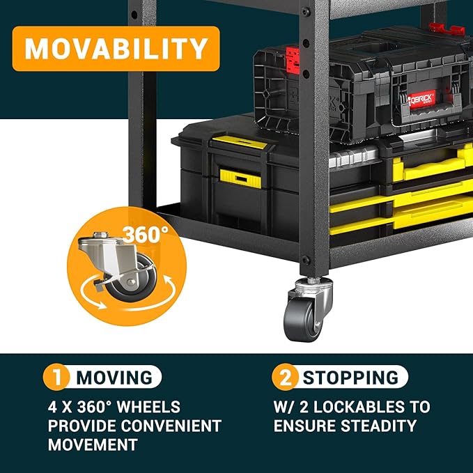 WAROME Power Tool Organizer for Garage,Heavy Duty Tools Holder Storage Rack On Wheels,Floor Standing Rolling Power Tool Cart for Storage and Organization,Father/Husband/Boyfriend/Men/Dad Gift