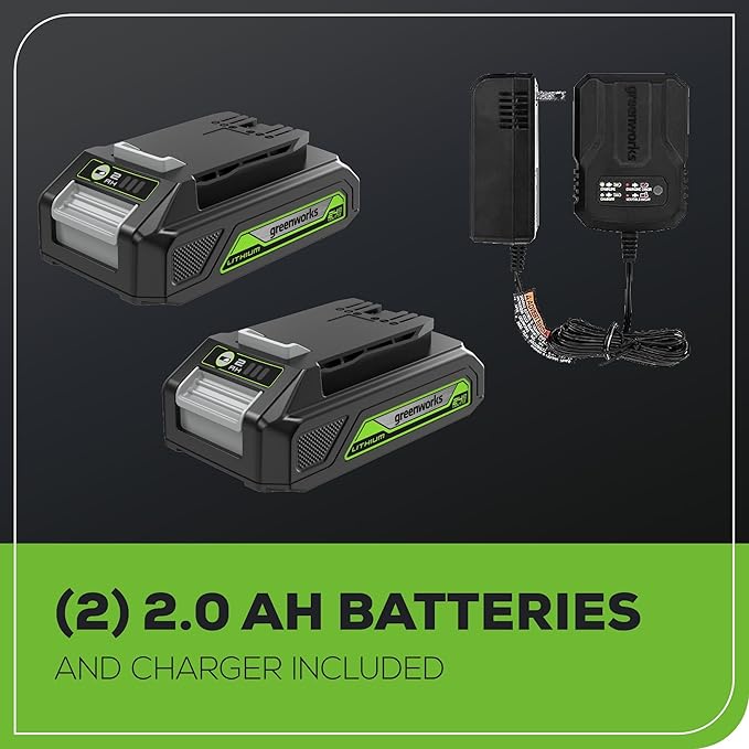 Greenworks 24V Brushless Cordless Drill Kit, 310 in./lbs, 18+1 Position Clutch, 1/2 '' Keyless Chuck, Variable Speed, (2)2Ah Batteries with 2A Charger, LED Light, 8pcs Drill Bits with Tool Bag