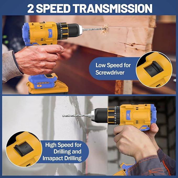Cordless Hammer Drill Compatible with Dewalt 20V Max Battery (Tool Only) -Brushless Motor, 1/2" Keyless Metal Chuck & LED Light for Drilling Brick, Metal, Wood - Ideal for DIY