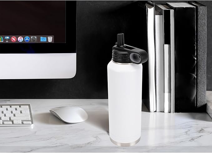 Elanze Designs Dog Dad Pawprint White 32 ounce Stainless Steel Water Bottle With Straw