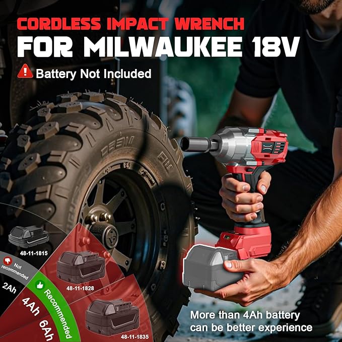 Cordless Impact Wrench 3/8" Compatible with Milwaukee 18v Battery: 600 Ft-lbs High Torque Impact Driver, 3100RPM Brushless Electric Impact Gun with 4-Mode Speed, LED Work Light(Bare Tool)