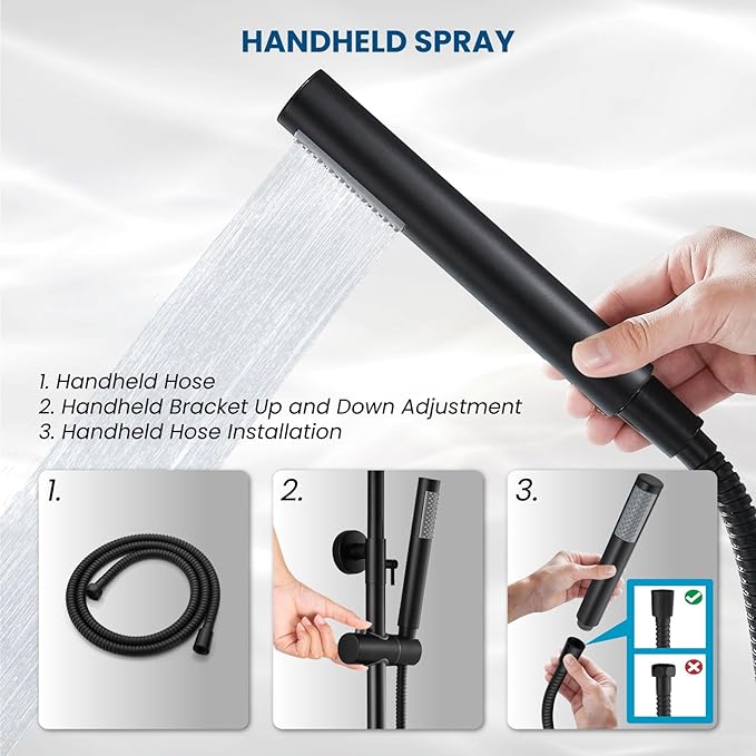 gotonovo Outdoor Shower Fixtures SUS304 Stainless Steel Rain Shower Kit Faucet High Pressure Wall Mount 2 Dual Function 8 Inch Showerhead and Handheld Spray Combo, Double Lever Handle, Matte Black