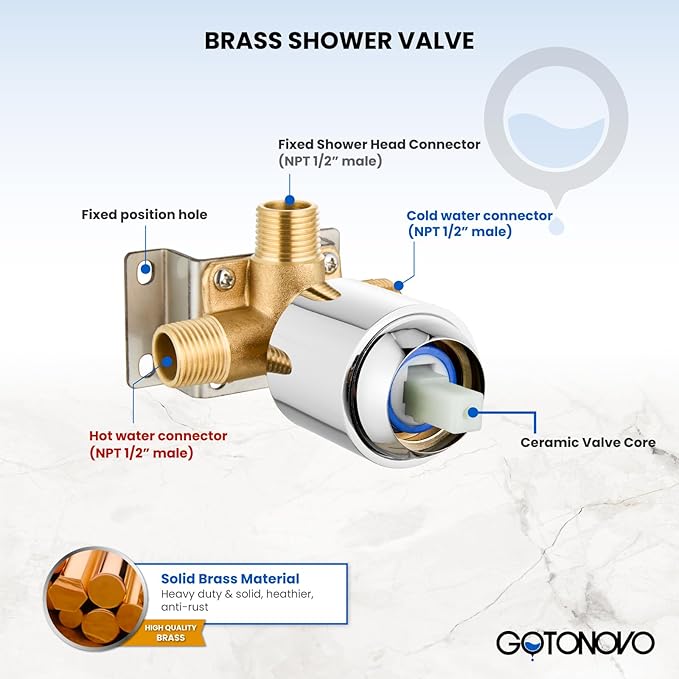gotonovo Dual 2 in 1 Shower Head Kit High Pressure Combo System Shower Faucet 6 Modes ABS Handheld Spray Shower Trim Kit with Valve Shower Head and Handle Set Polished Chrome