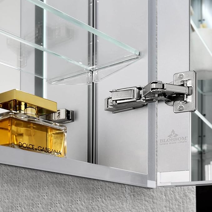 Blossom LED Mirror Medicine Cabinet with Lights, 48x32 Inch | Lighted Bathroom Mirror Medicine Cabinet with Defogger | Recessed or Surface 3X Makeup Mirror, 3 Color Dimmer, Outlets & USB | A2(M)-48