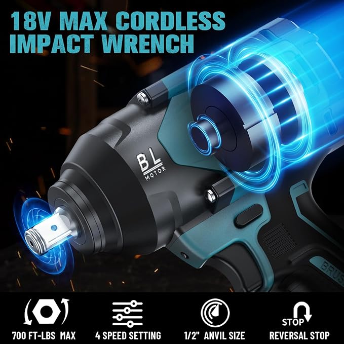 Cordless Impact Wrench 1/2 inch for Makita 18V Battery, 600Ft-lbs(850N. m) Brushless High Torque Power Tool with LED Work Light and Belt Clip (Battery Not Included)