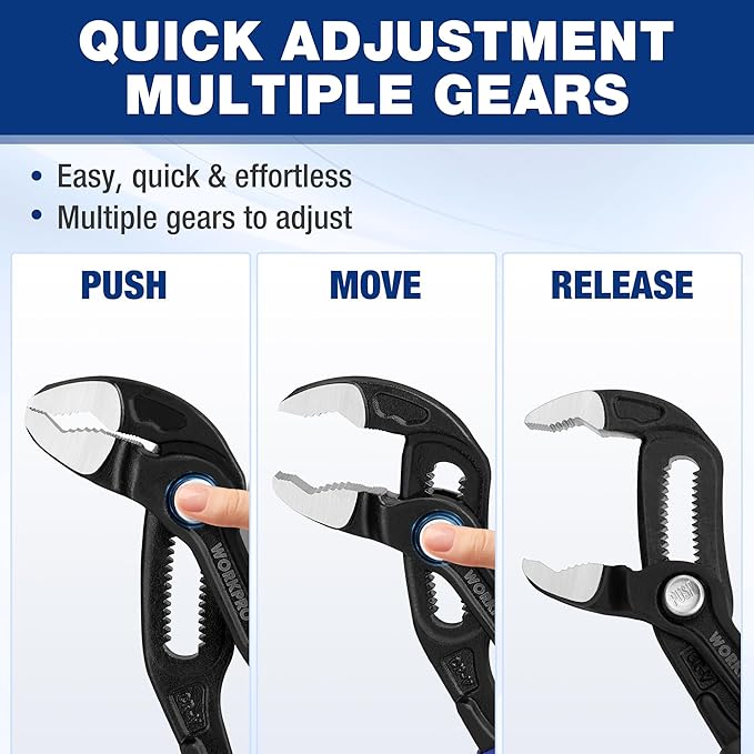 WORKPRO Groove Joint Pliers, 7" Water Pump Pliers, Upgraded 42mm Wide Opening Slip Joint Plier, V-Jaw Tongue and Groove Plier for Home and Industrial Repair, CR-V, Dual Serrated, Quick Adjustable