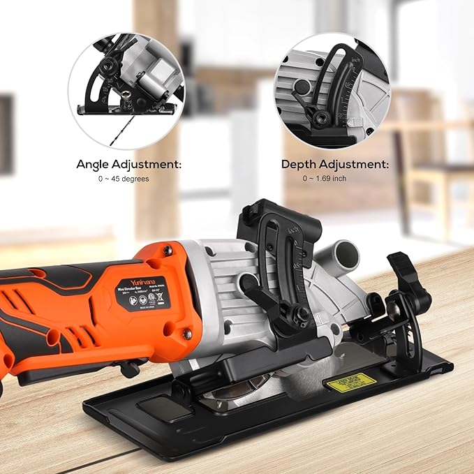 Mini Circular Saw, 20V 3400RPM Professional Cordless Circular Saw, Adjustable Angle and Depth,Max Cutting Depth 1-2/3"(90°), 1-1/8"(45°), Laser Guide, Rip Guide
