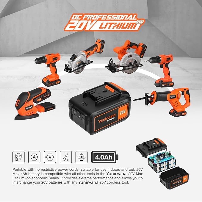 Mini Circular Saw - DC20V 4-1/2" Cordless, 4.0Ah Battery, Laser & Rip Guide, 2 Blades (24T & 60T), 3400 RPM, Max Cut Depth 1-11/16" (90°) & 1-1/8" (45°)