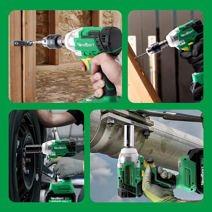 NEWBEAT Cordless Impact Wrench, 21V Brushless 1/2 inch Impact Wrench, Electric Impact Gun, Power Impact Driver with 4.0Ah Battery and Charger, Variable Speeds for Car, Home DIY, Tire Removal Tool