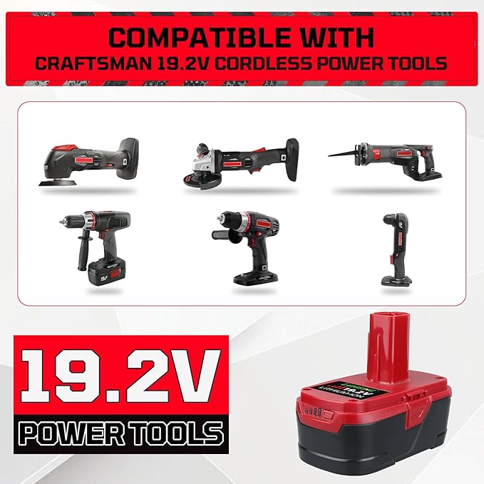 LUMSING 1Pack C-3 5.0Ah Replacement for Craftsman 19.2V Battery Compatible with Craftsman Battery 19.2V C-3 315.115410 315.11485 130279005120235021 11375 Cordless Drills
