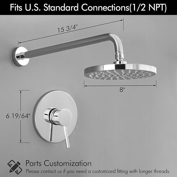 KES Shower Valve and Trim Kit Rain Shower Head Shower Faucet Set Complete Wall Mount Pressure Balance Shower Fixture Polished Finish, XB6202F18-CH