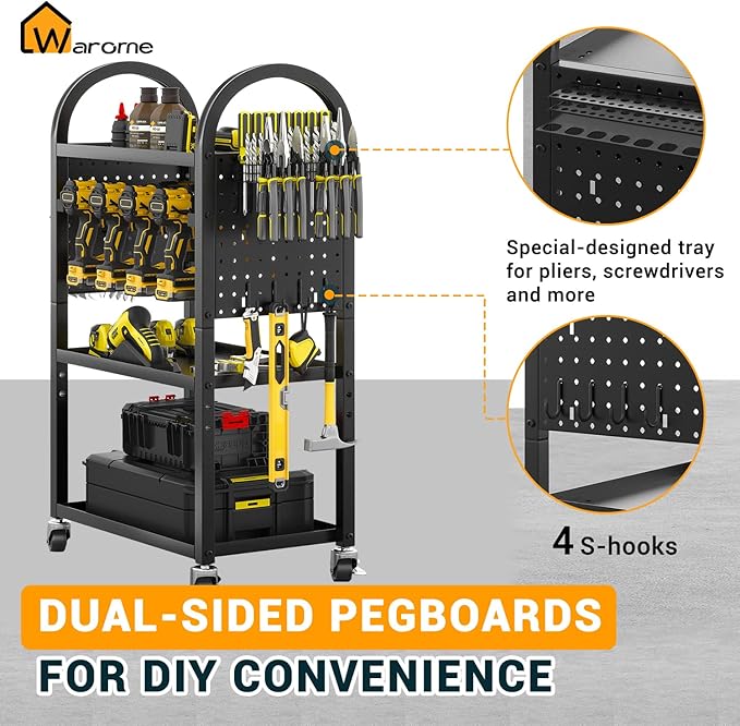 WAROME Power Tool Organizer for Garage,Heavy Duty Tools Holder Storage Rack On Wheels,Floor Standing Rolling Power Tool Cart for Storage and Organization,Father/Husband/Boyfriend/Men/Dad Gift