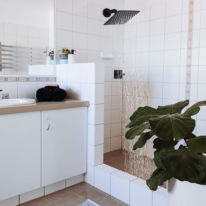 2 Handles Shower Faucet Set,Two Handle Shower with 8'' Stainless Steel Shower Head Combo Set,Single Function Shower Trim Kit with Rough-in Valve,Matte Black