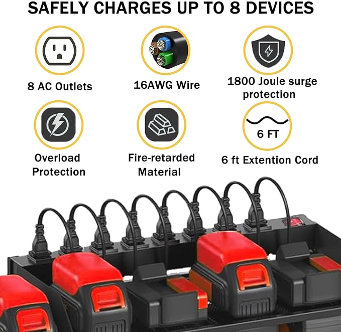 Power Tool Organizer Wall Mount with Charging Station, 10 Drill Holder Wall Mount, 3-Tier Adjustable Cordless Tool Organizer with 8 Hooks, screwdriver holder, Drill Bit Rack, Top Husband Gifts
