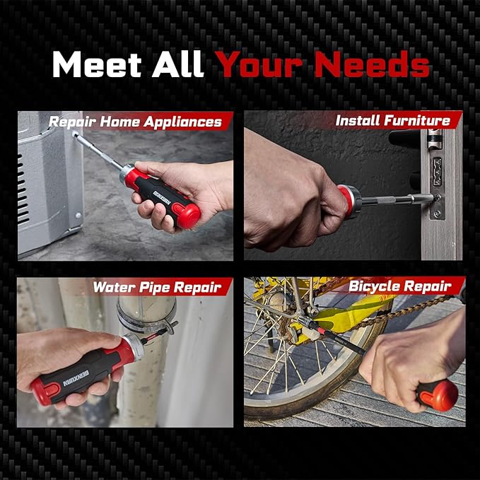 12Pieces Ratcheting Screwdriver Set, 12-in-1 Multi-bit Magnetic Screwdriver Quick-Load Mechanism, S2 Steel Phillips, Slotted, Torx, Square Bits, Impact Bit Holder with Eva Foam Storage Tray