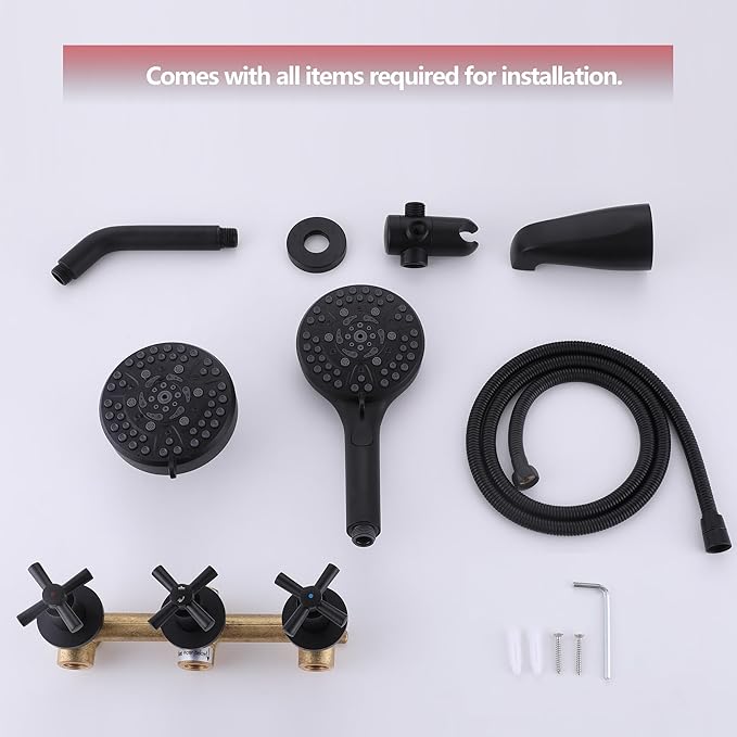 3 Handle Tub Shower Faucet Matte Black Bathtub Shower Faucet Set With Tub Spout, Tub and Shower Trim Kit with Valve