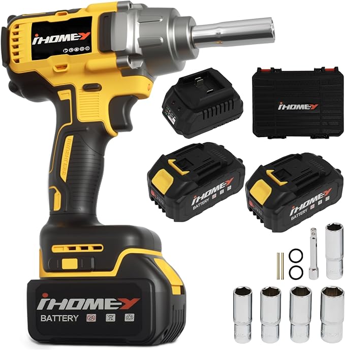 816.67Ft-lbs(1100N.m) Cordless Impact Wrench, 1/2 inch Power Torque Wrench, 2-Mode Speed,Electric Impact Gun with 2 Batteries, Charger and 5 Sockets