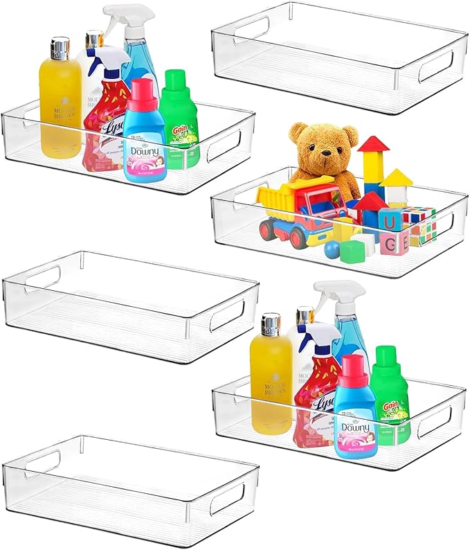 Clear Plastic Storage Bins, Pantry Organizers and Storage or Kitchen Organization and Storage Containers Bins for Organizing, Fridge, Freezer, Bathroom, Pantries, Refrigerator, Cabinet Organizer Bin