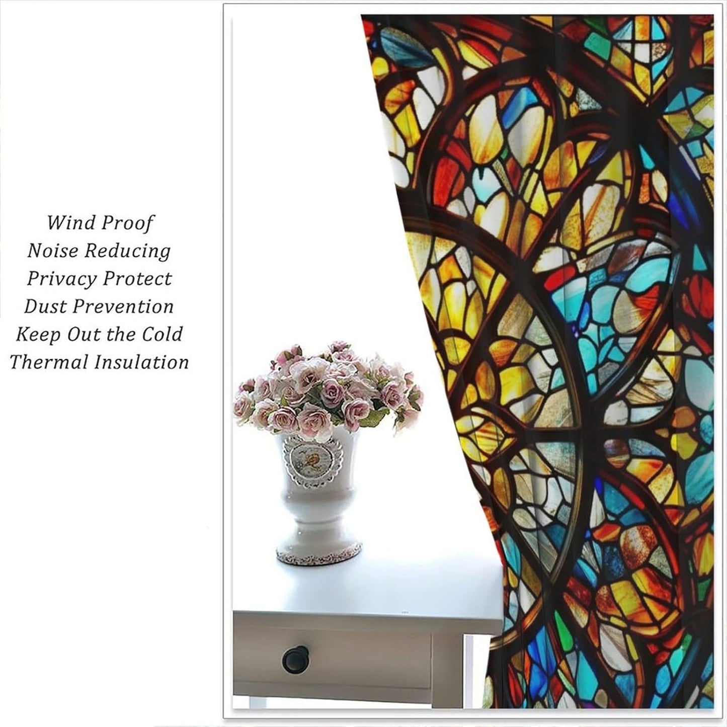 Stained Glass Curtains,Retro Mid Century Abstract Colorful Geometric Prints Home Decor Drapes for Bedroom Living Room Kitchen Window Treatment 2 Panels Set Total Size 42" W X 54" L Inch