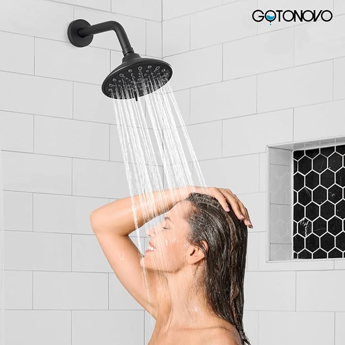 gotonovo Tub Shower Faucet Set Shower Head and Handle Set 6 Modes 6 inch Bathroom Trim Kit with Tub Spout High Pressure Shower System Combo with Valve Round Showerhead Matte Black