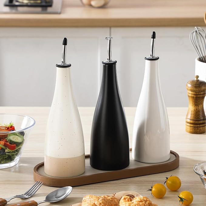 vancasso 16 Oz Ceramic Olive Oil Dispenser Bottle, Bottle Dispenser with Spout and Funnel for Kitchen,Suitable for Oil, Vinegar, Coffee Syrups & Other Liquids,BK