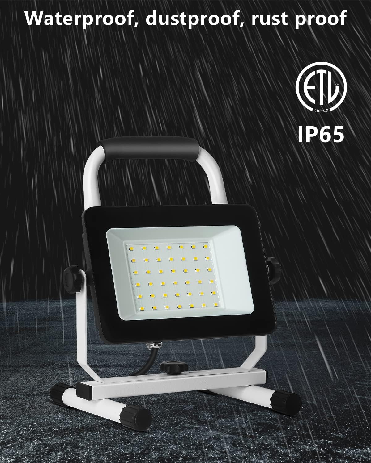 UFOND 4000 Lumen LED Work Light with Stand,40W Waterproof Portable Flood Lights, Worklight Brightness Angle Adjustable, with Switch Power Cord, Suitable for Construction Sites, Garage Workshop