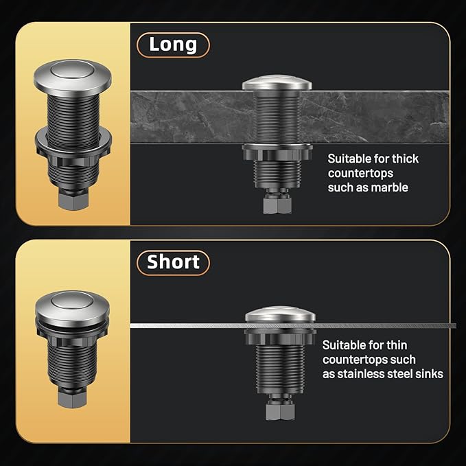 Garbage Disposal Air Switch Kit - Professional, UL Listed Wireless Sink Top Garbage Disposal Button, Stainless Steel/Black On/Off, Compatible with all garbage disposals.