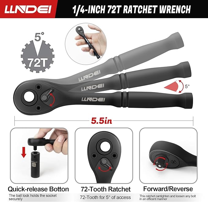 LLNDEI 1/4" Drive Socket Set & Nut Driver Set 38PCS,1/4-Inch Sockets Deep&Shallow SAE 5/32" to 9/16"? with Ratchet, Hex Shank 6" Long Nut Drivers(1/4" to 9/16") for Drill Bits(PH1 PH2)