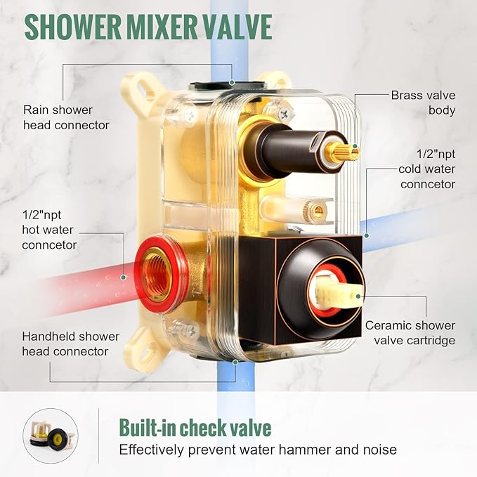 SunCleanse Rainfall Shower System Oil Rubbed Bronze Shower Faucet Combo Set with High Pressure 12 Inches Square Rain Shower Head, Handheld and Shower Faucet Rough-in Mixer Valve and Trim