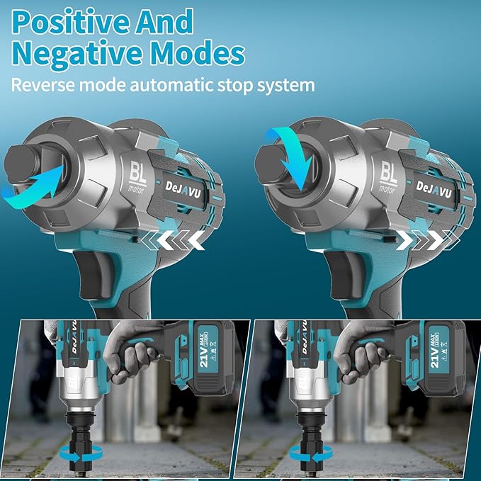 Cordless Impact Wrench 3/4 inch, Impact Wrench 1400Ft-lbs Brushless Impact Gun, 4500RPM Impact Gun, Two 4.0Ah Li-ion battery with fast charger, 6 Impact sockets,1 Extension Bar,3/4 to 1/2 adapter