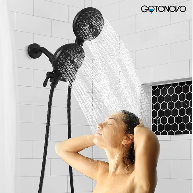 gotonovo Tub Shower Faucet Set,2 in 1 Dual Shower Head and Handle Set with Tub Spout Wall Mount Bathroom Shower Trim Kit with 3-way Water Diverter Valve Included Various Modes Matte Black